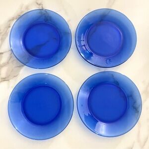 Vintage Cobalt Blue Glass Salad/Dessert Plates 7”  Set of 4